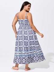 Majolica Print Shirred Cami Maxi Dress