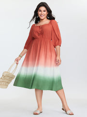 Dip Dyed Drawstring Neck Midi Dress