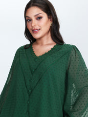 Jacquard Lace Trim V-Neck Blouse