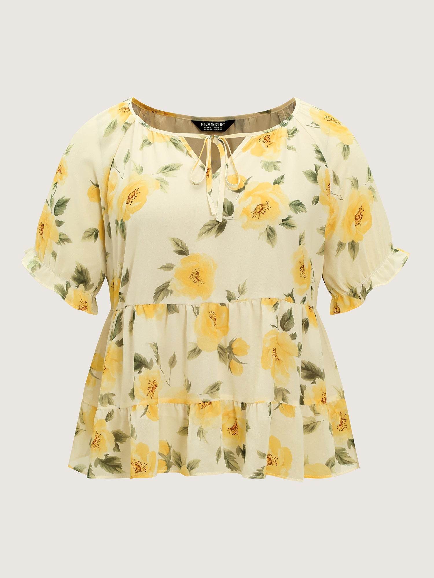 Floral Print Neck Cut-Out Blouse