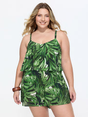 Tropical Print Wide-Leg Breezy Romper