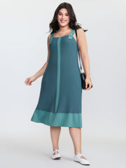 Waffle Color Contrast Adjustable Midi Dress