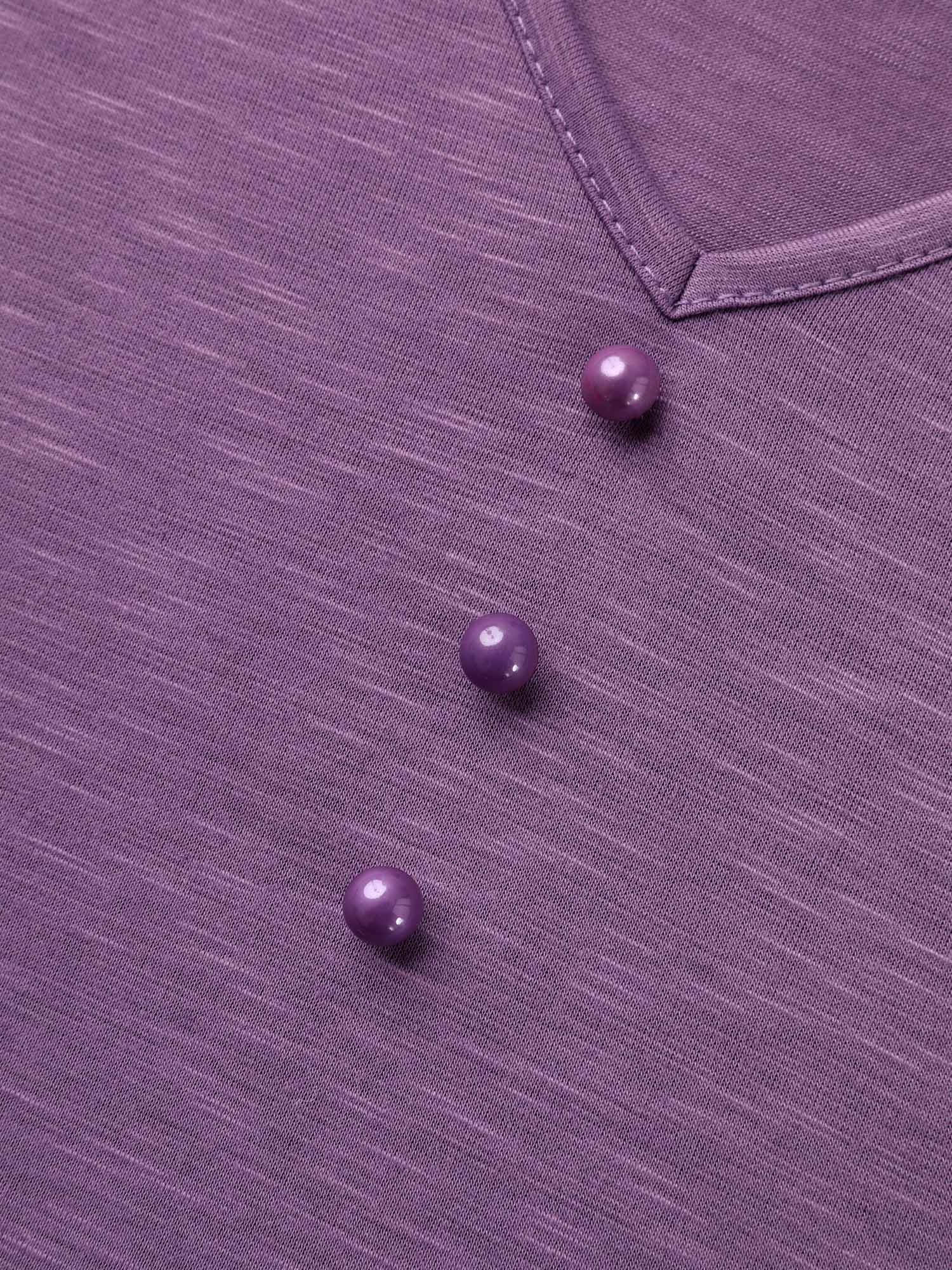Bamboo Textured Pleated Shoulder Button T-Shirt