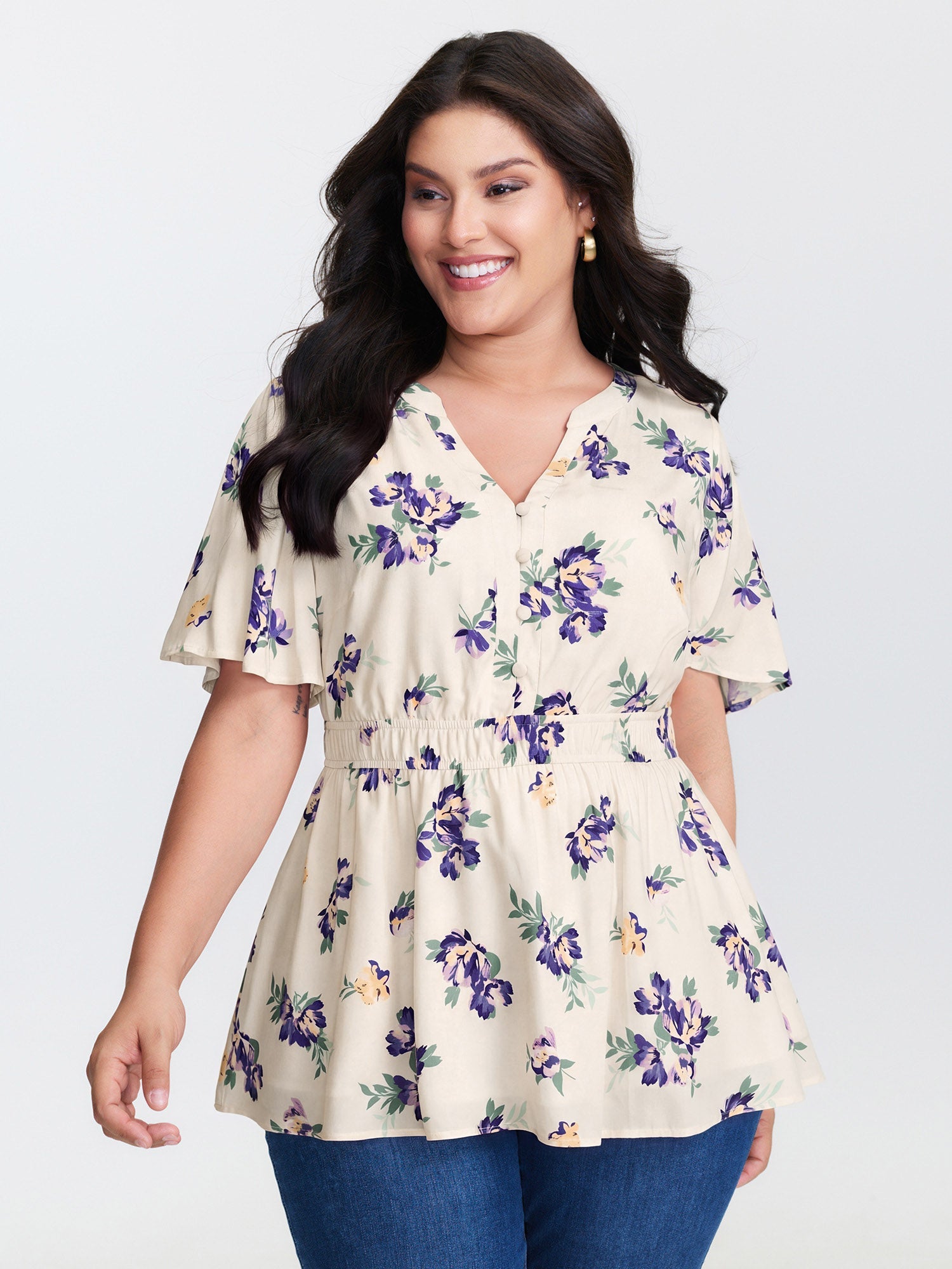Supersoft Rose Print V-Neck Blouse