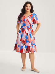 Color Block Stretchy Notched Midi Dress