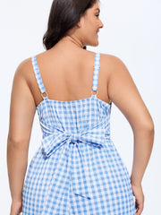 Checkered Print Back Bow-Tie Jumpsuit
