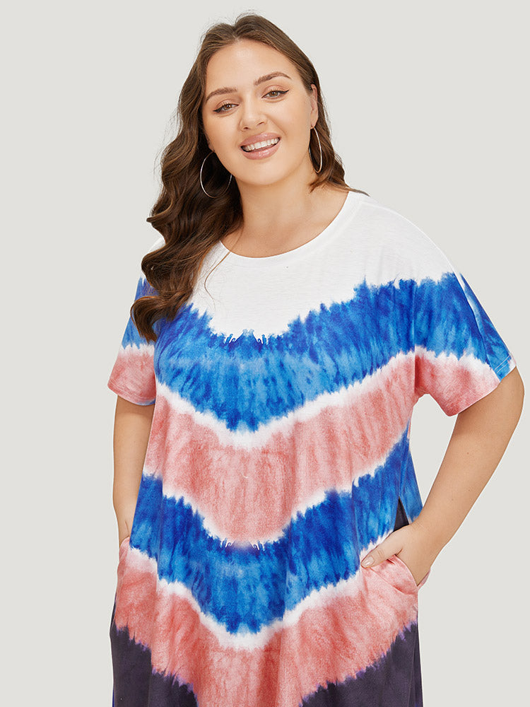 Geometric Contrast Pocket Tie Dye Midi Dress