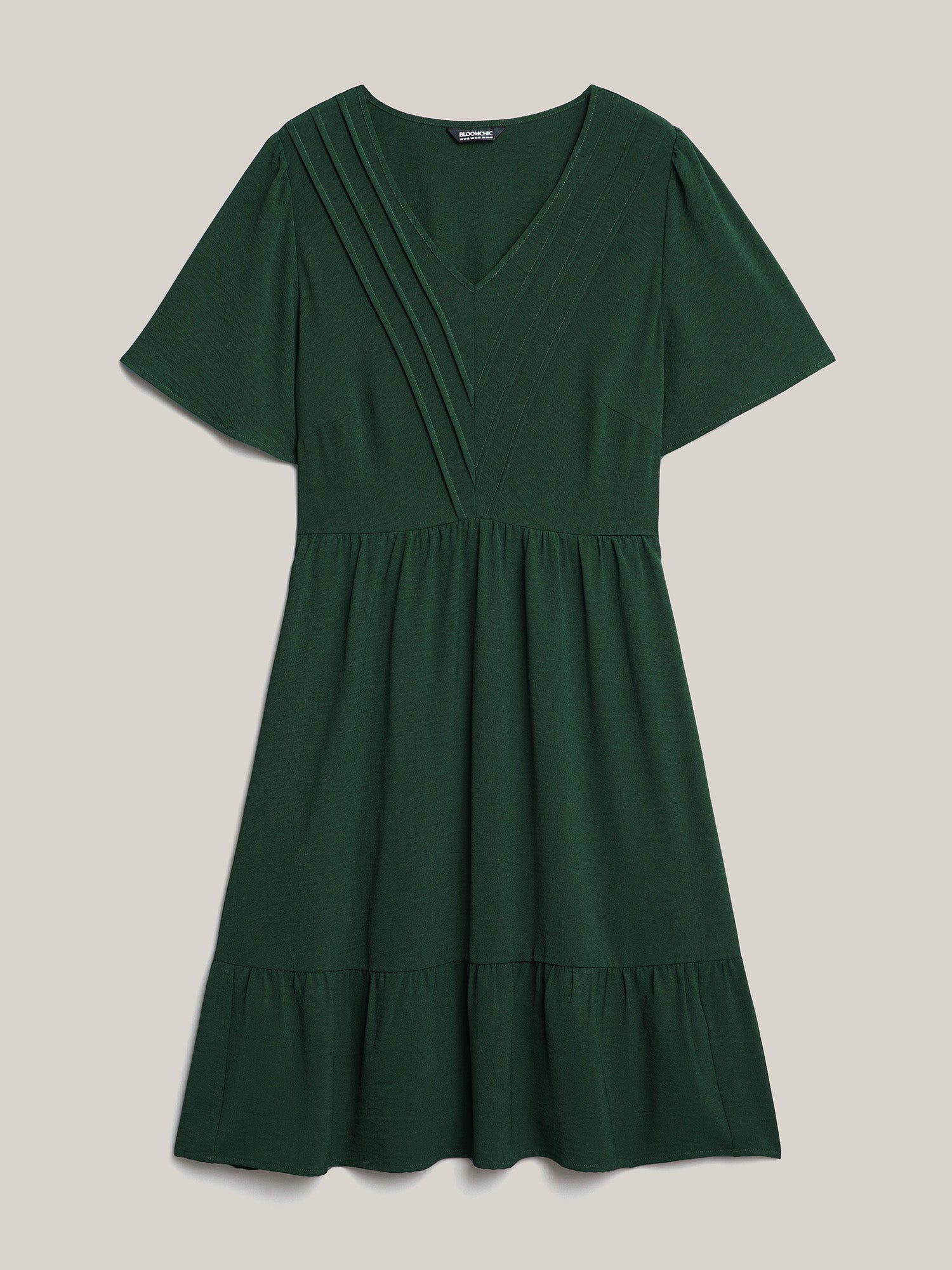 Bib-Front V-Neck Pockets Tiered Mini Dress