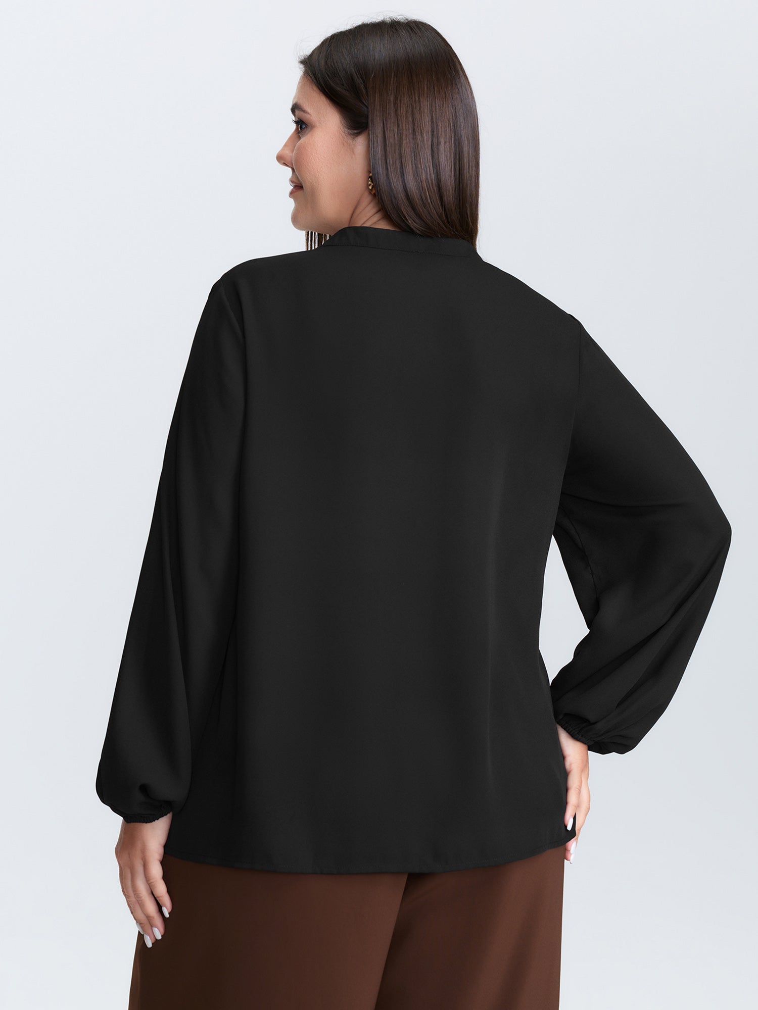Embroidered Neckline Button-Down Blouse