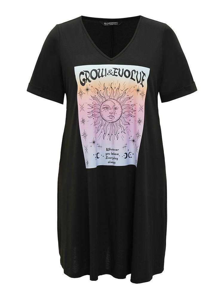 Supersoft Essentials Horoscope Print Pocket Roll Sleeve Dress