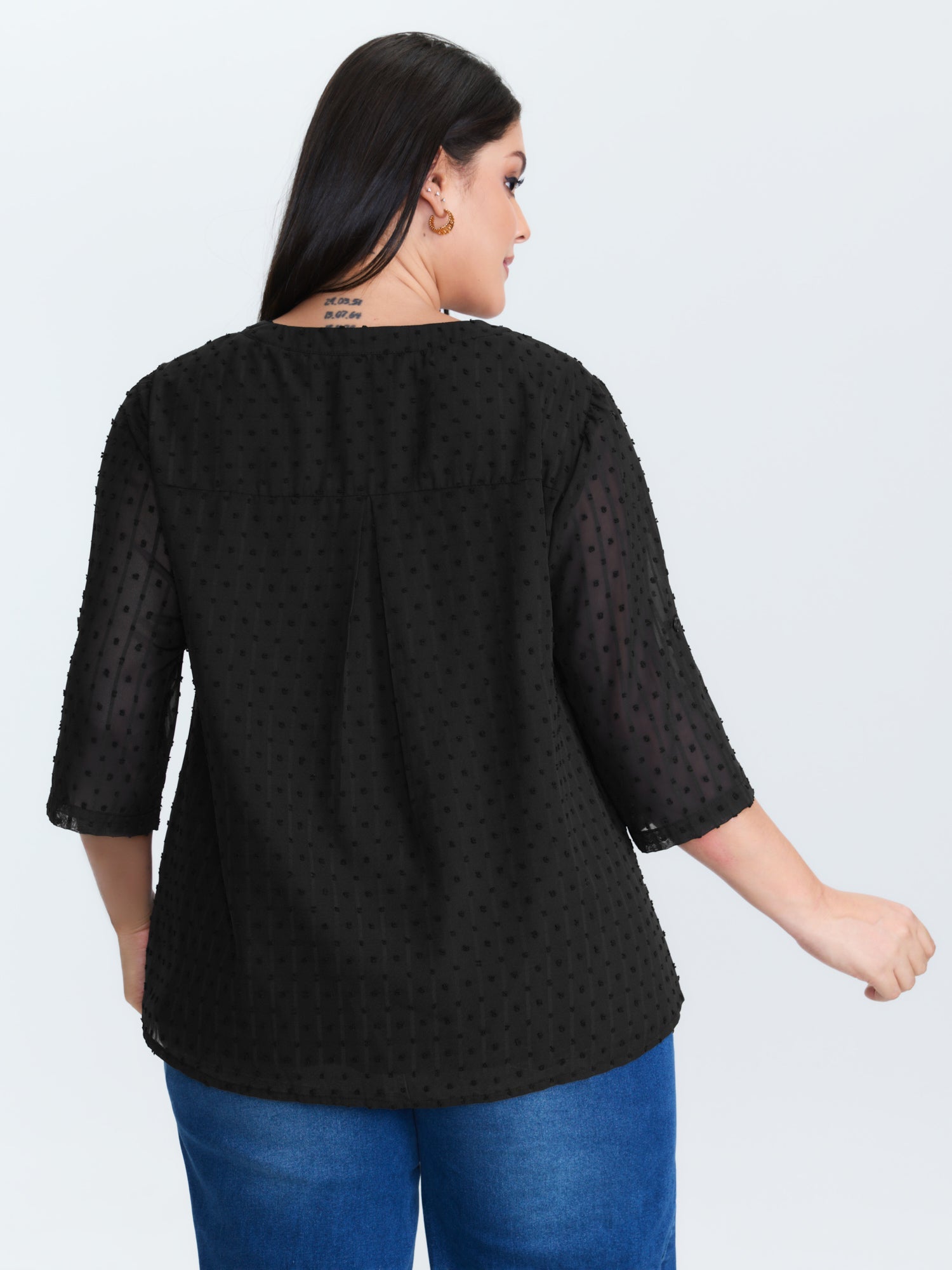Textured Polka Dots Sheer Blouse