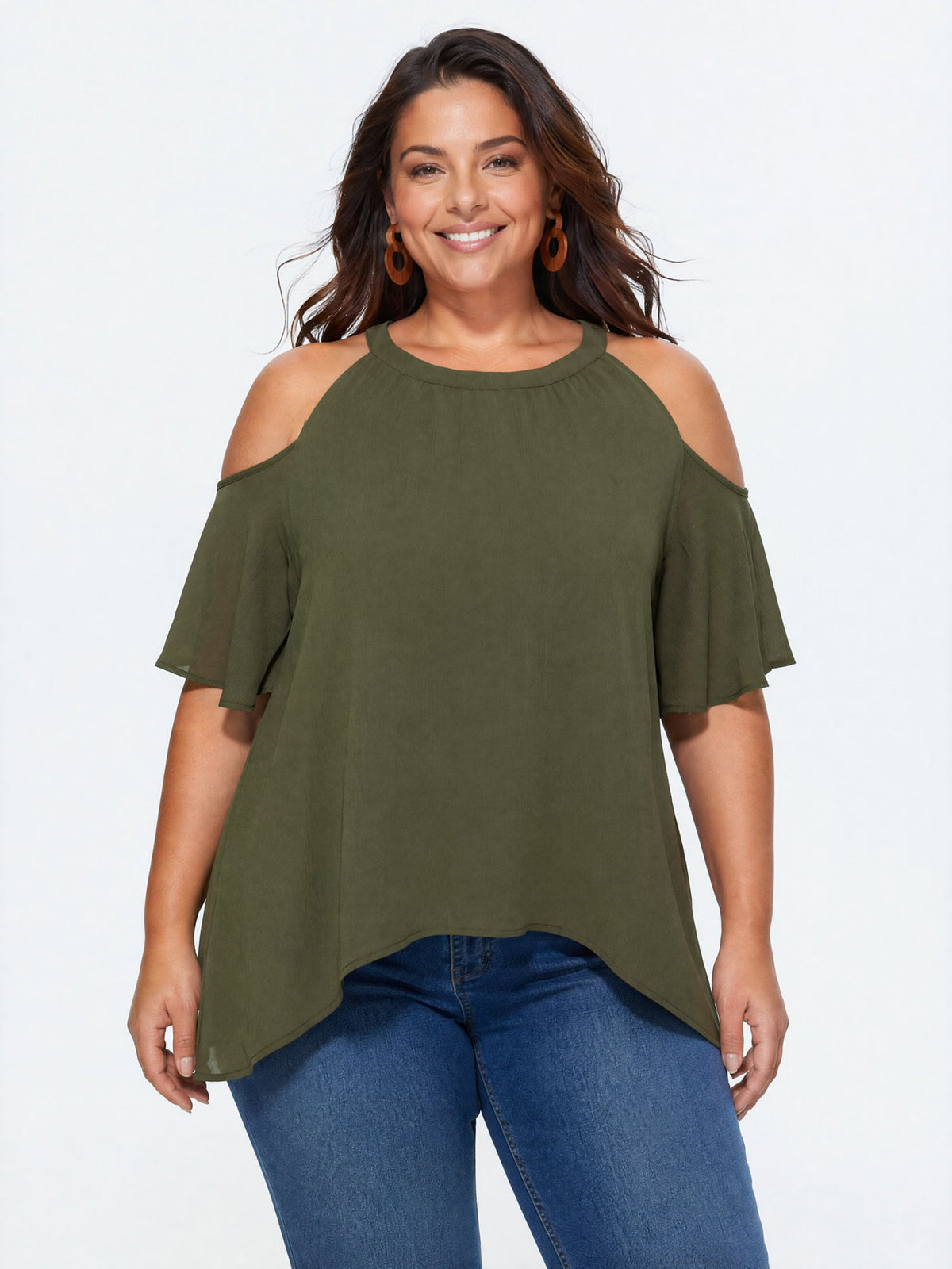Cut-Out Shoulder Relaxed-Fit Blouse