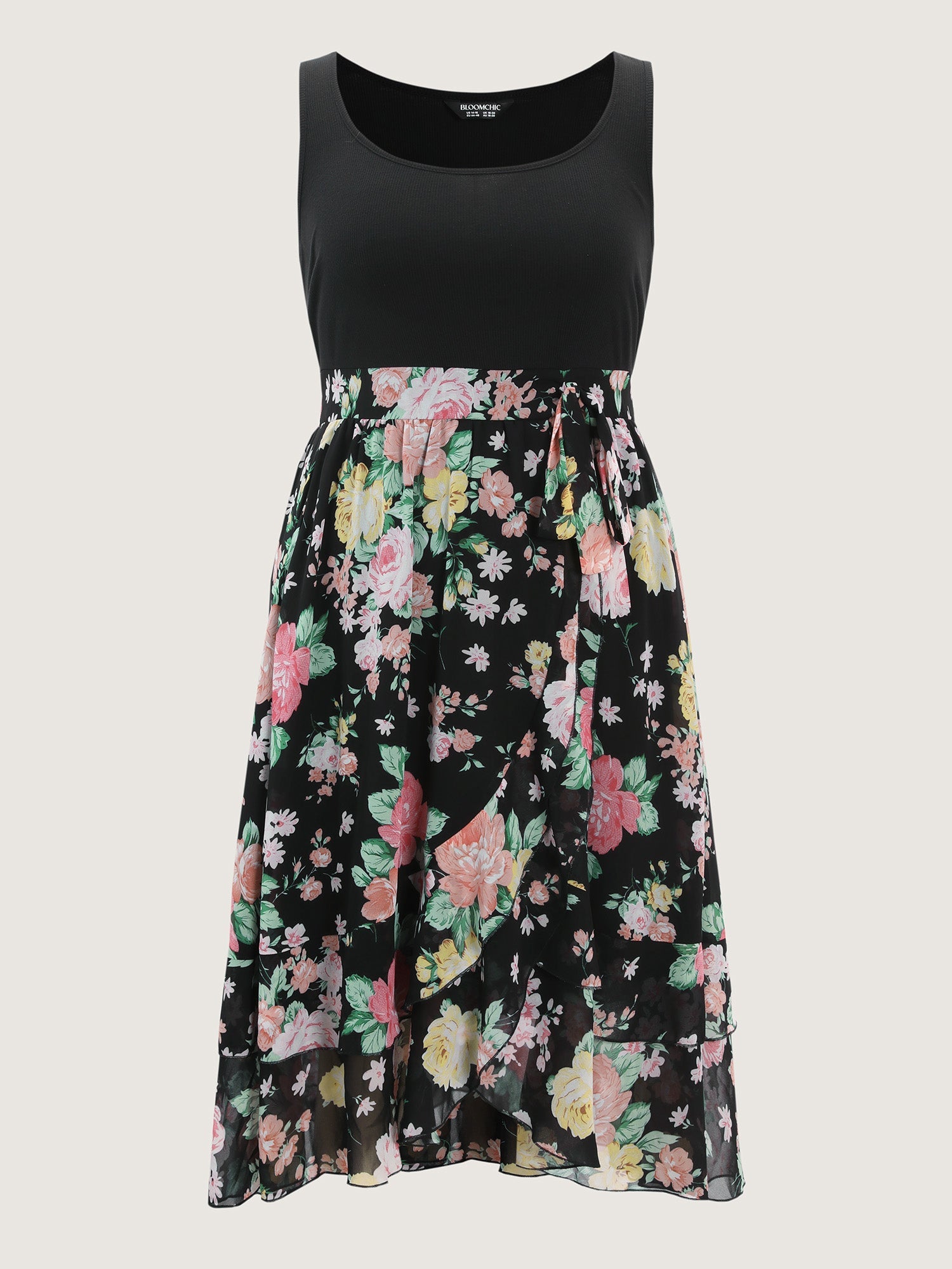 Chiffon Floral Pattern Layered Midi Dress