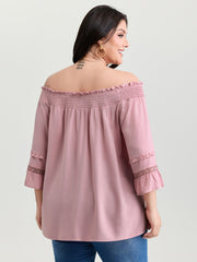 Supersoft Lace Trim Shirred Off-Shoulder Blouse