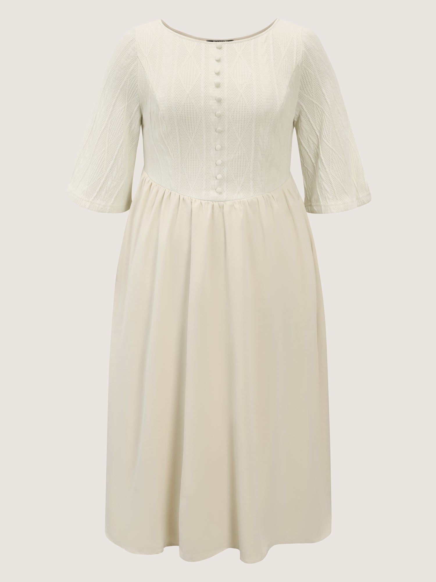 Textured Button Detail Flowy Midi Dress