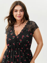 Sweet Cherry Lace Sleeve Lounge Romper