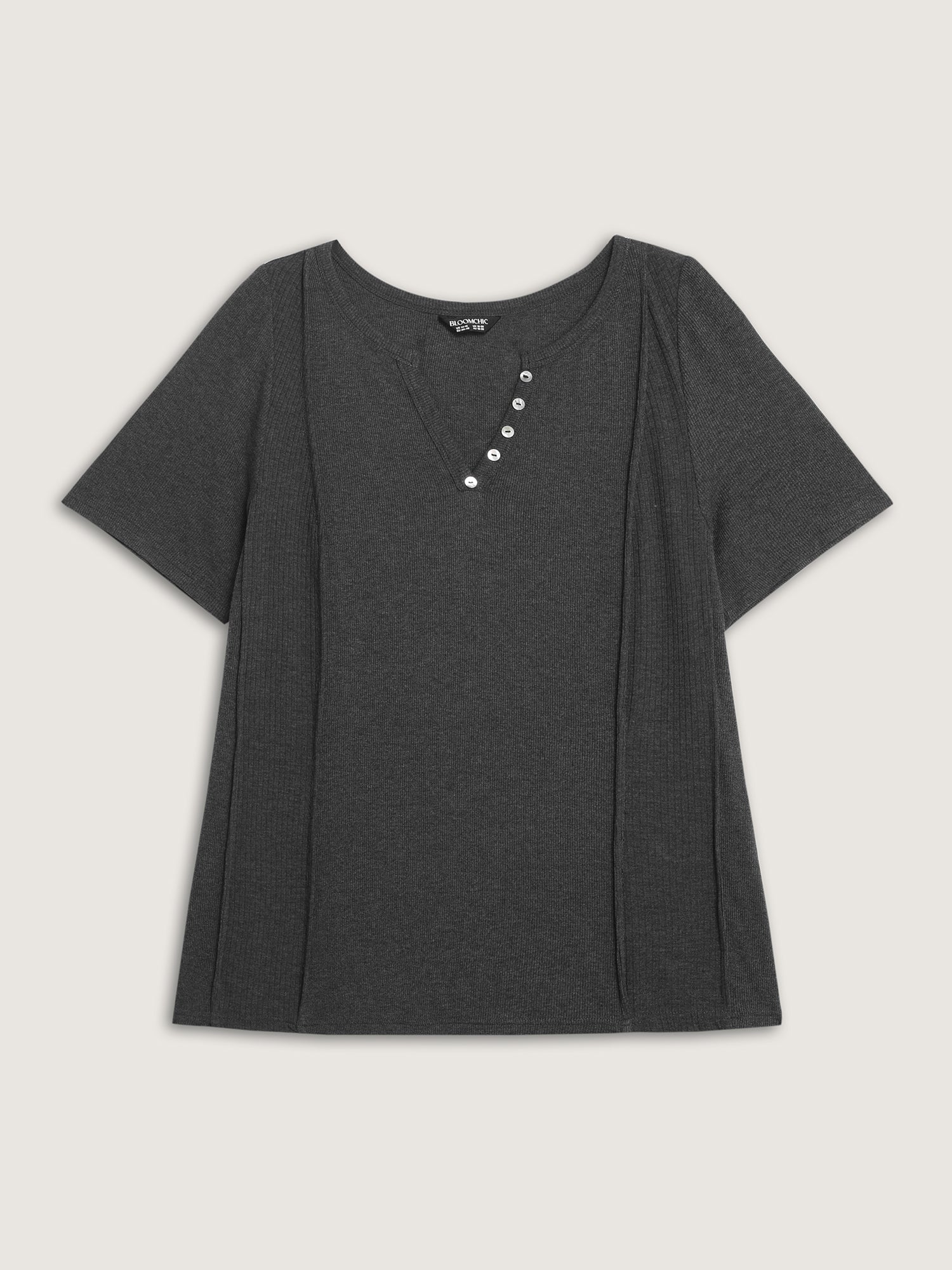 Supersoft Ribbed Split Neckline Fitted T-Shirt