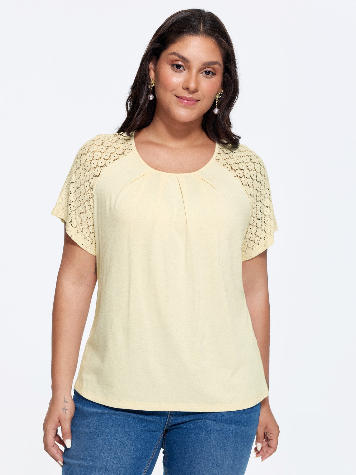 Sheer Lace Raglan Sleeve Knit Top