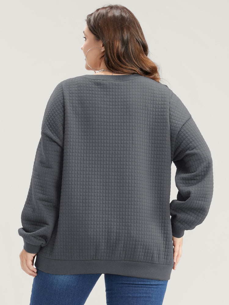 Solid Textured Drop Shoulder Sweatshirt