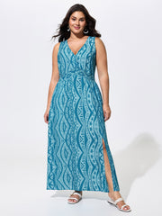 Floral Print Shirred Sleeveless Maxi Dress