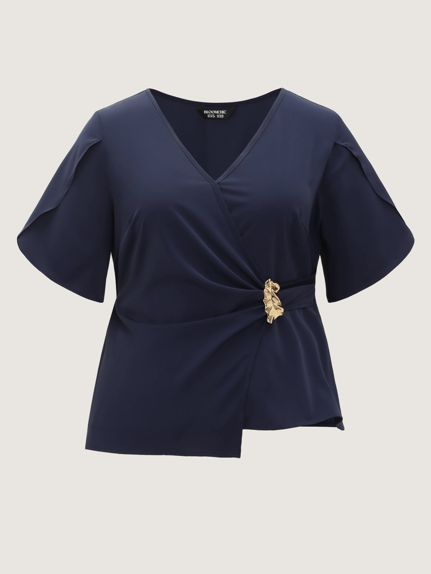 Draped Side Buckle Petal Sleeve Blouse