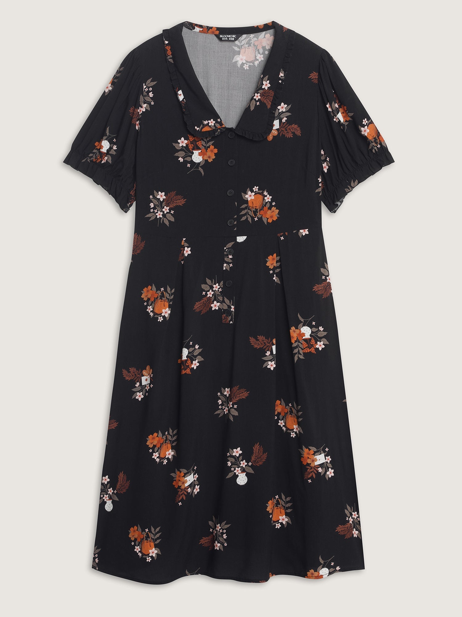 Retro Floral Print Cinched-Waist Midi Dress