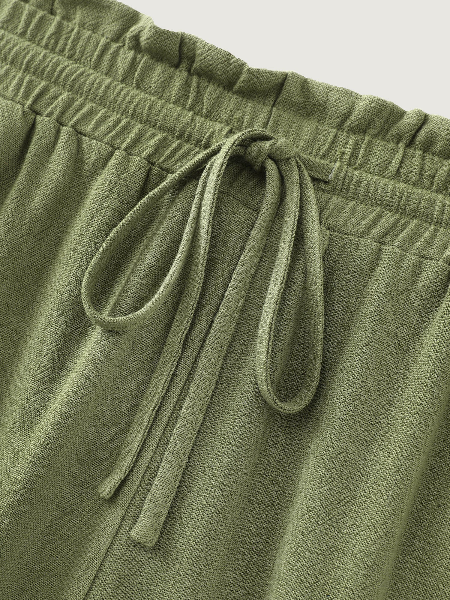 Linen Blend Shirred Drawstring Waist Jogger Pants