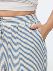 Cotton Stretchy Striped Print Pockets Lounge Bottoms