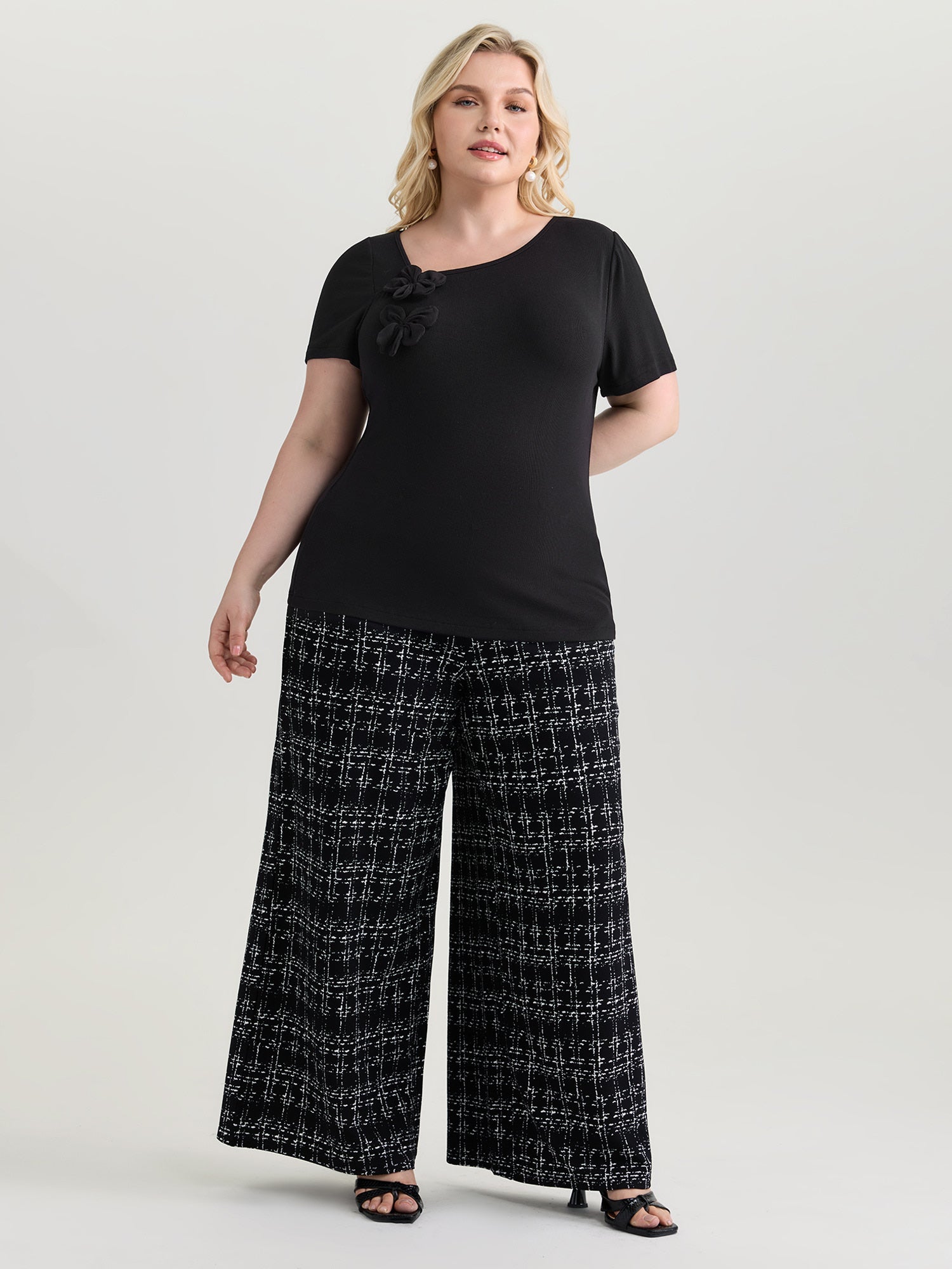 3D Flower Detail Asymmetrical Neckline Top