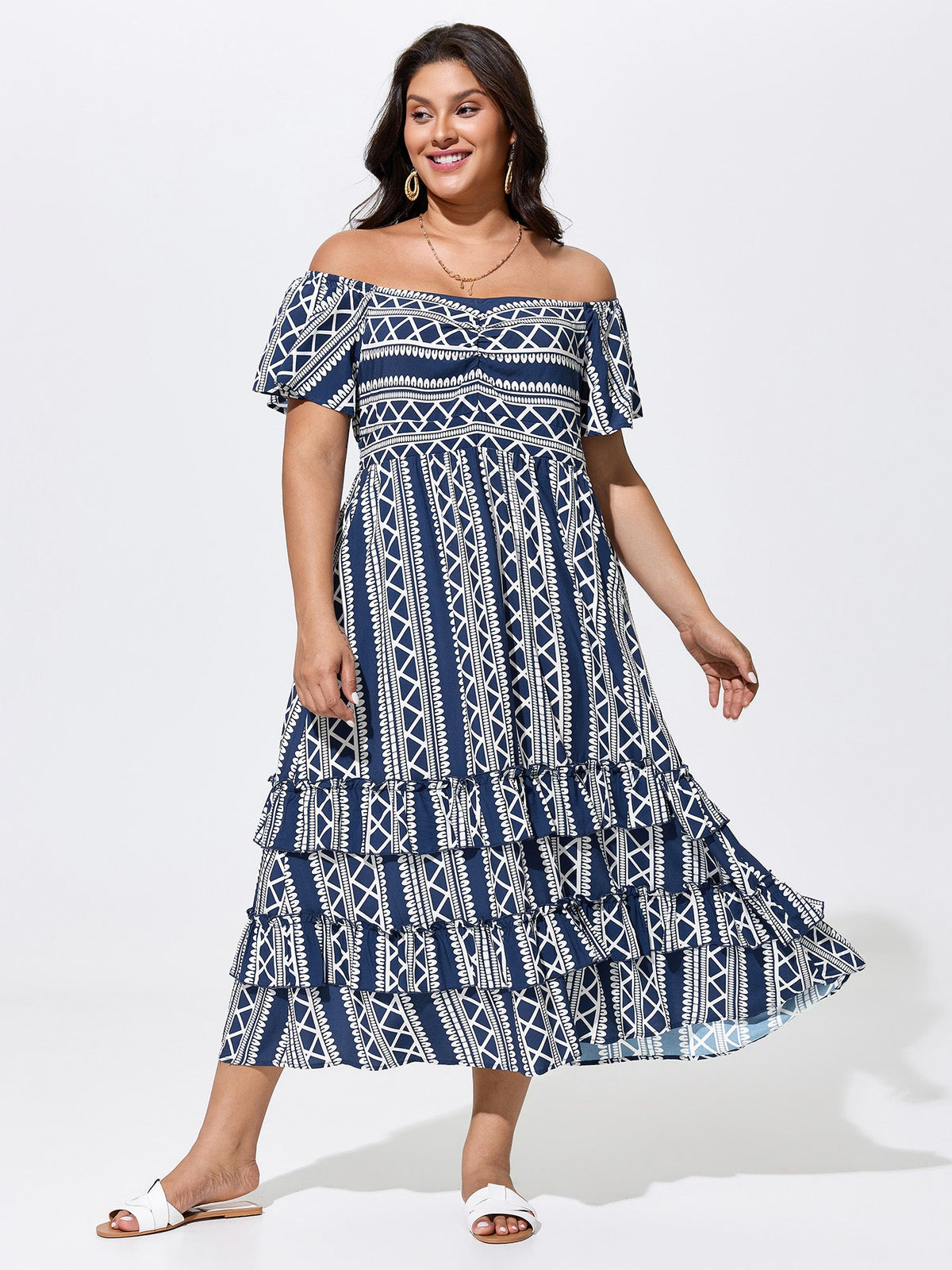 Boho Floral Print Cold-Shoulder Maxi Dress