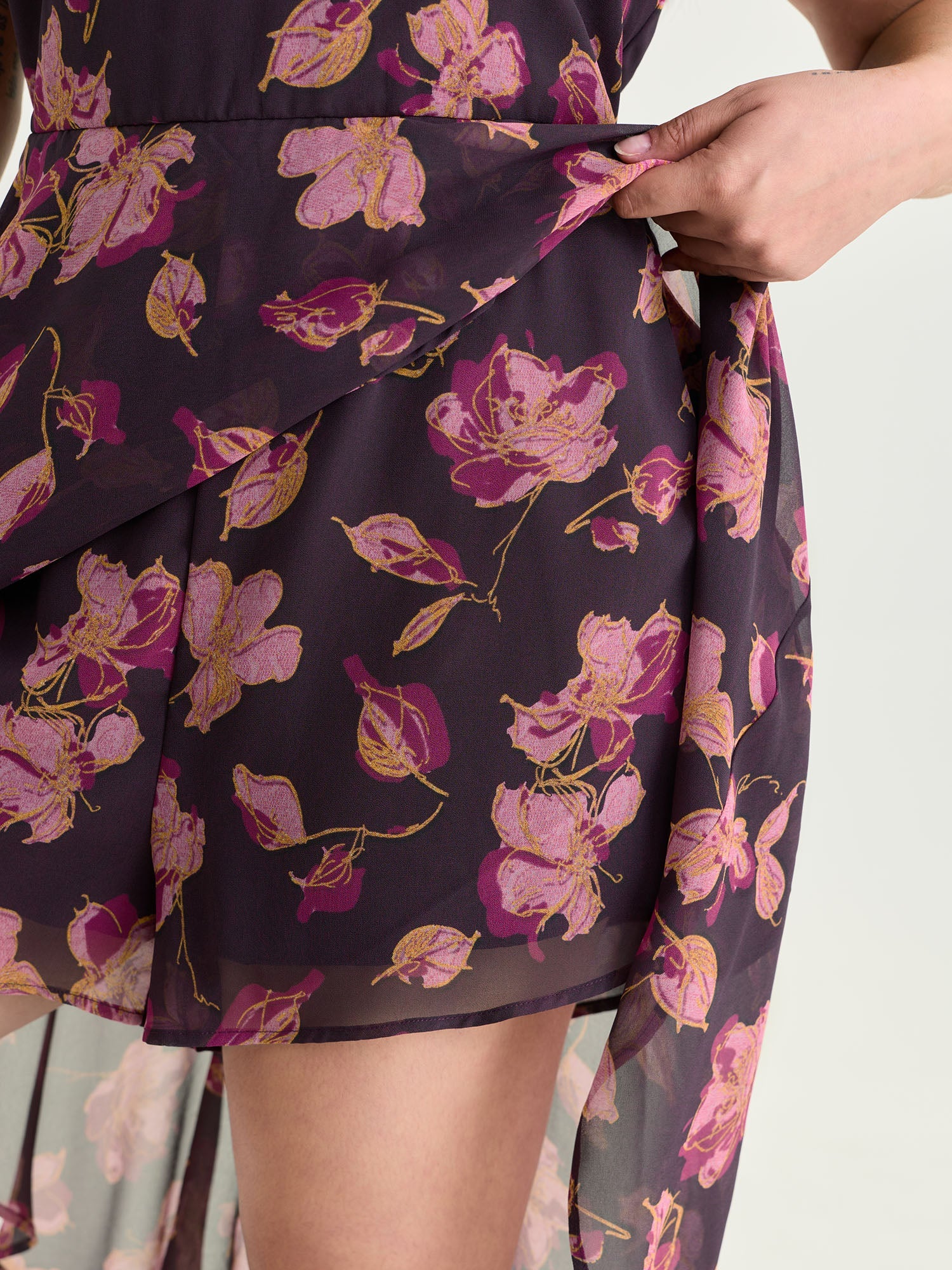 Floral Print High Low Hem Romper