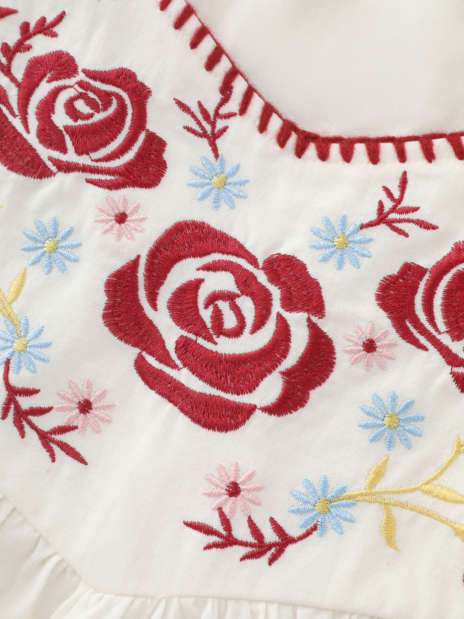 Floral Embroidered Neckline Babydoll Top