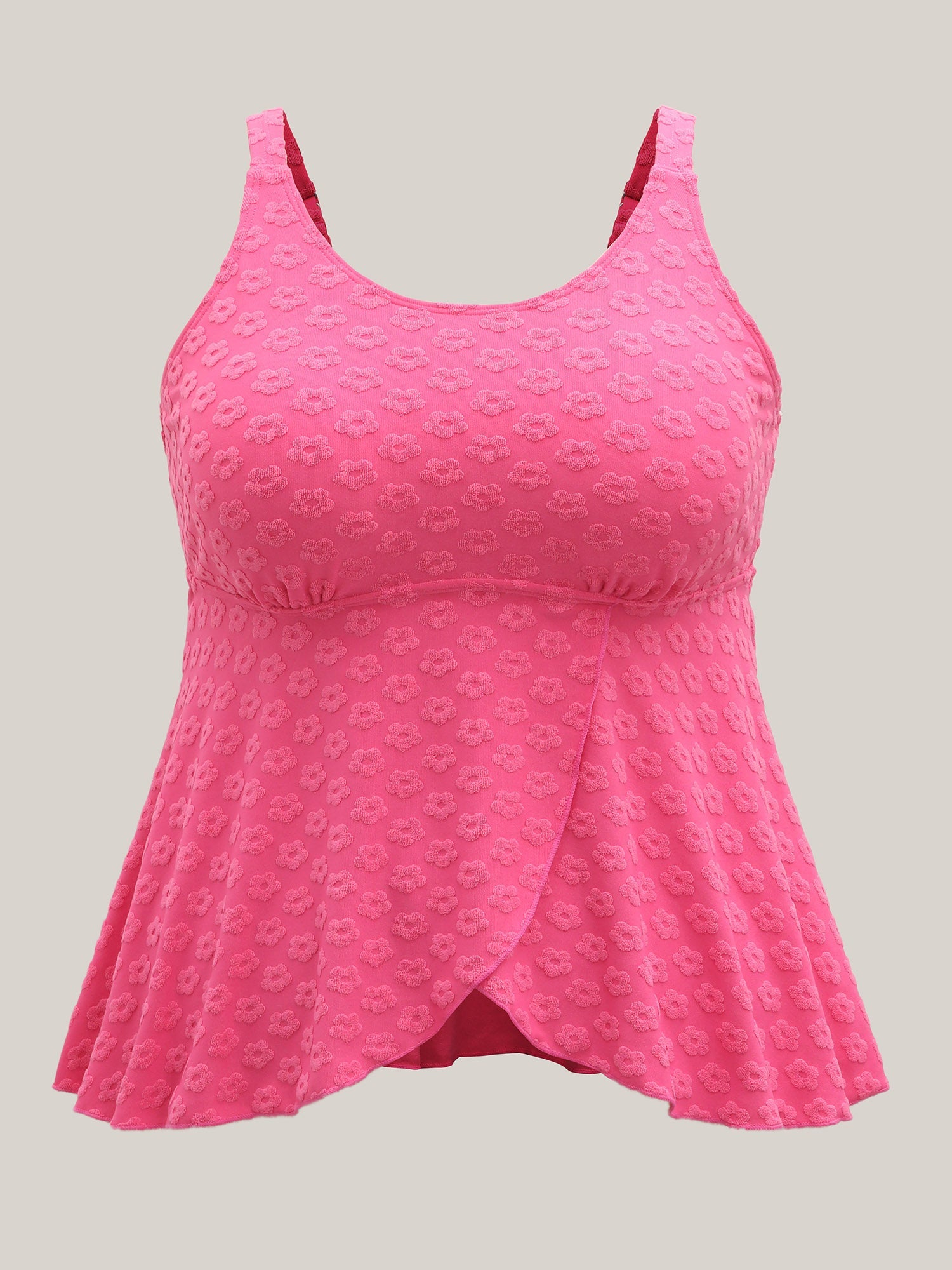 Floral Textured Overlap Split Swim Top