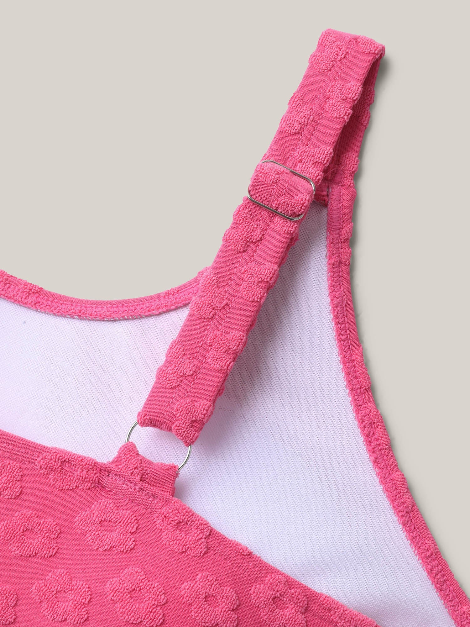 Floral Textured Overlap Split Swim Top