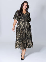 Sparkly Sequins Wrap Neck Midi Dress