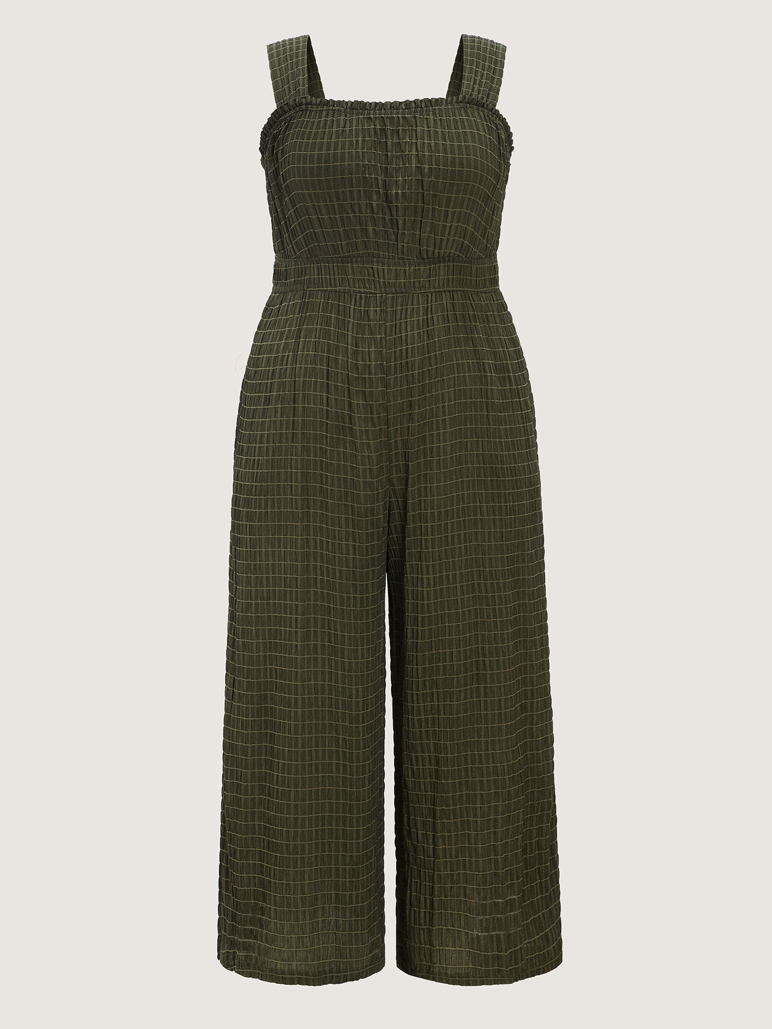 Textured Wide Straps Shirred Waist Jumpsuit
