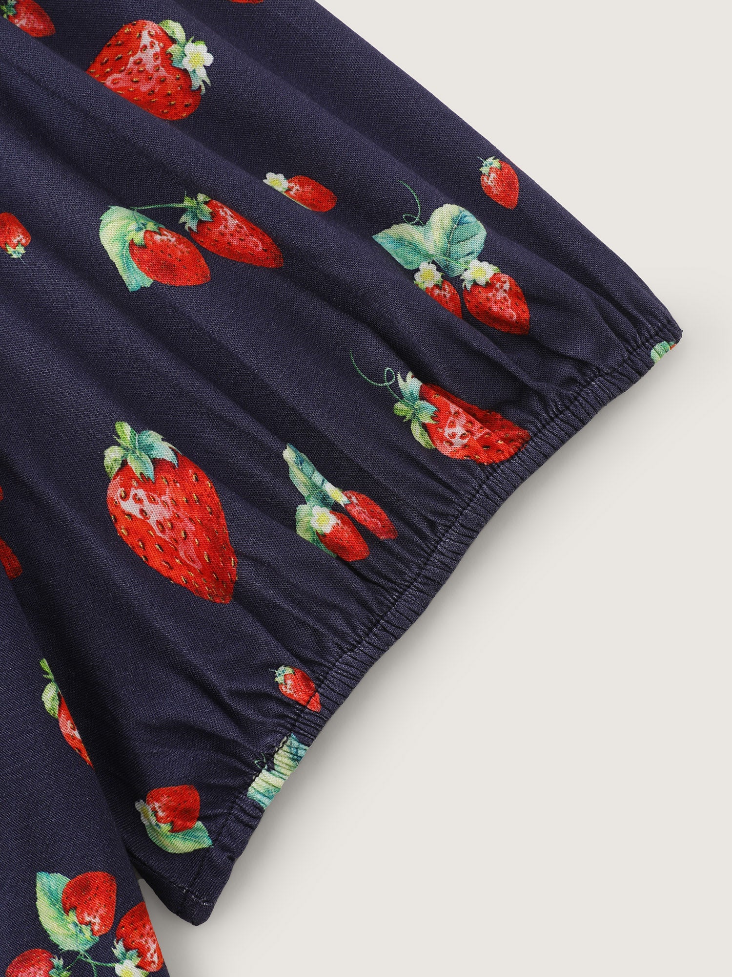 Strawberry Print V Neck Bubble Sleeve Blouse