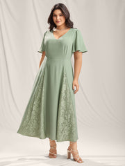 Lace Panel Cinched-Waist Maxi Dress