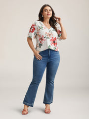 Multi-Color Floral Print V-Neck T-Shirt
