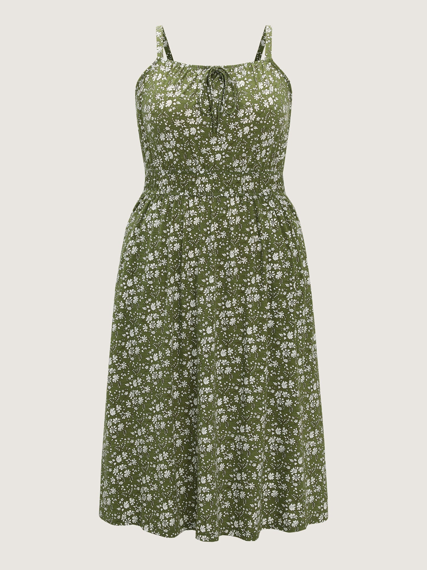Dense Floral Print Cinched-Waist Midi Dress