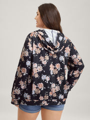 Floral Print Ties Hooded Sweatshirt