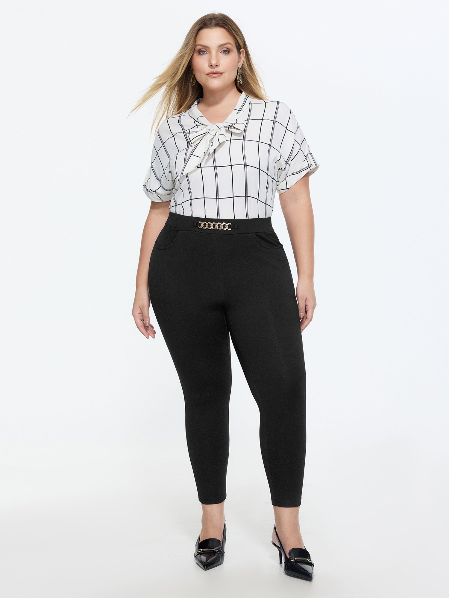 Stretchy Buckle Waistband Skinny-Fit Pants