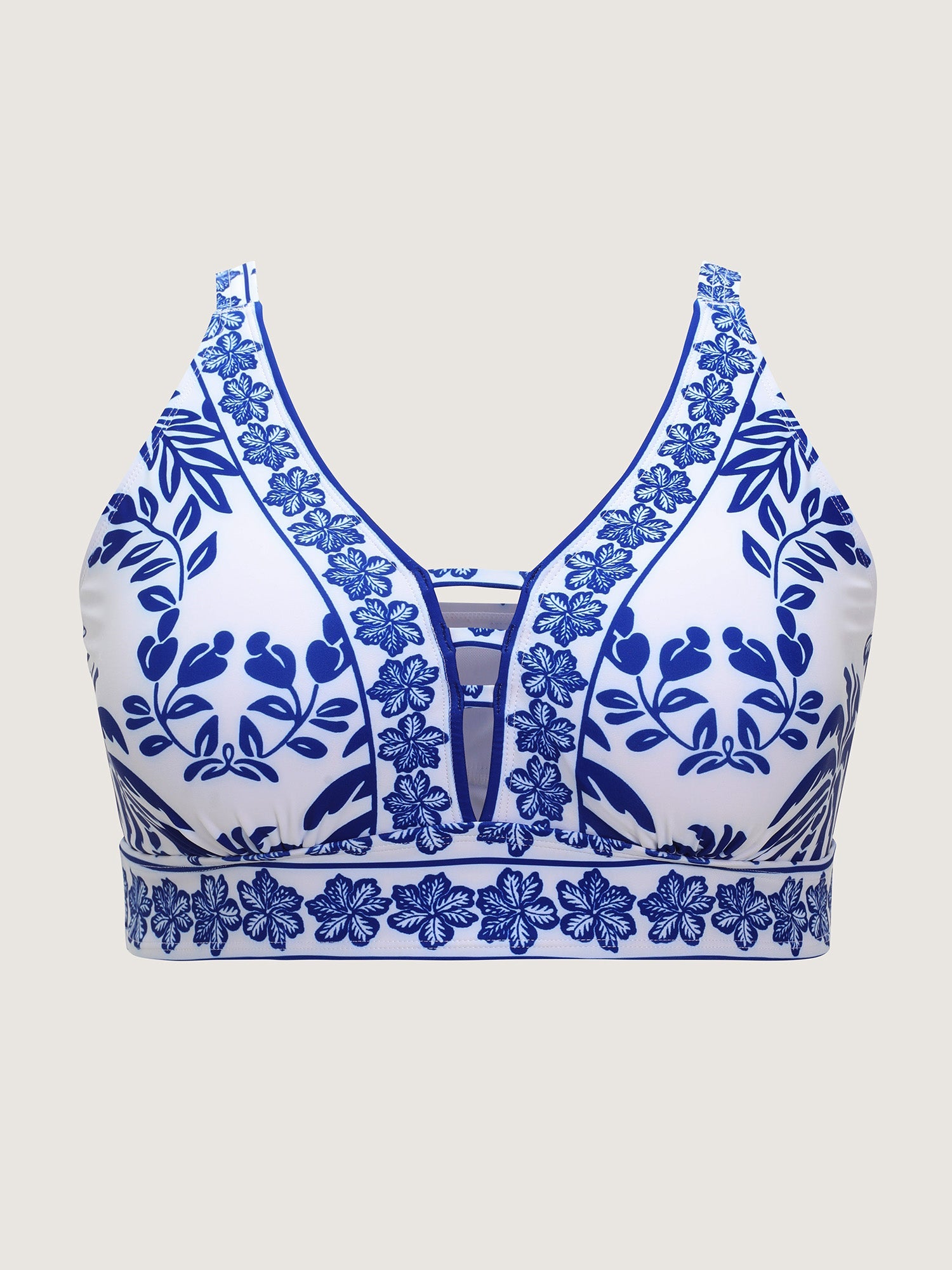 Tropical Print Cut-Out Neckline Swim Top