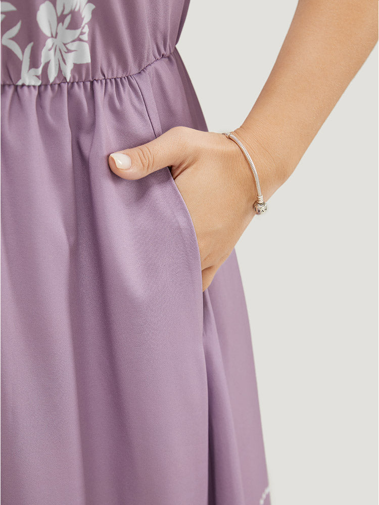 Bandana Cap Sleeve Notched Neck Pocket Flutter Hem Dress