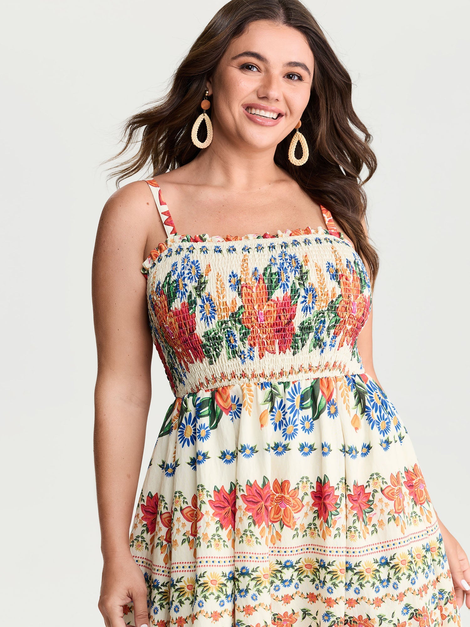 Large Floral Print Shirred Cami Maxi Dress