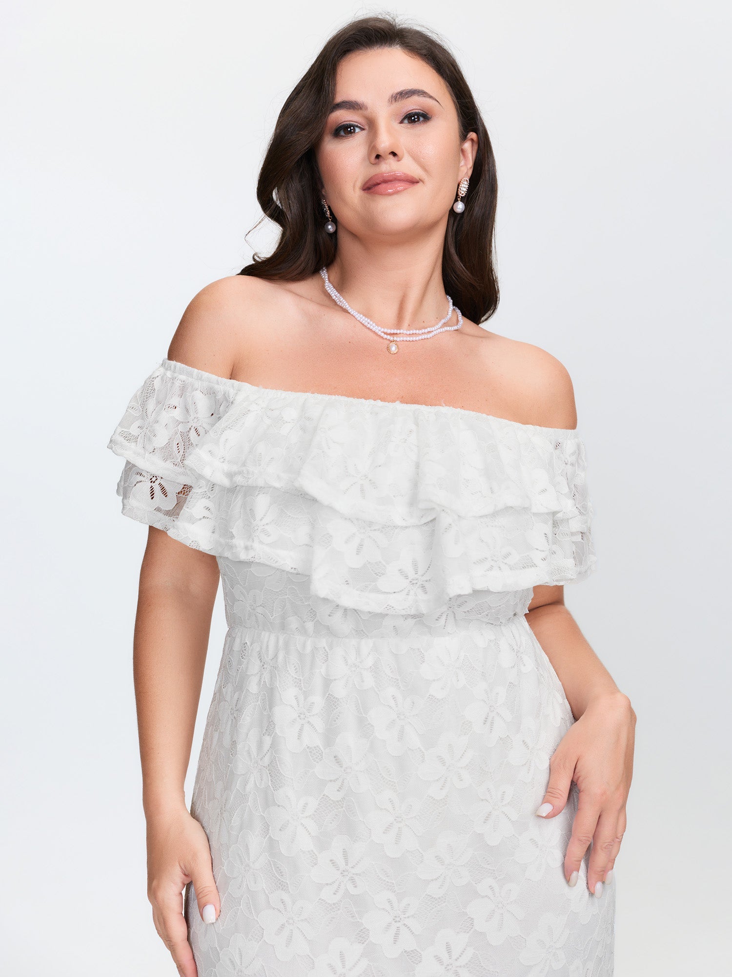 Off-Shoulder Layered Neckline Midi Dress