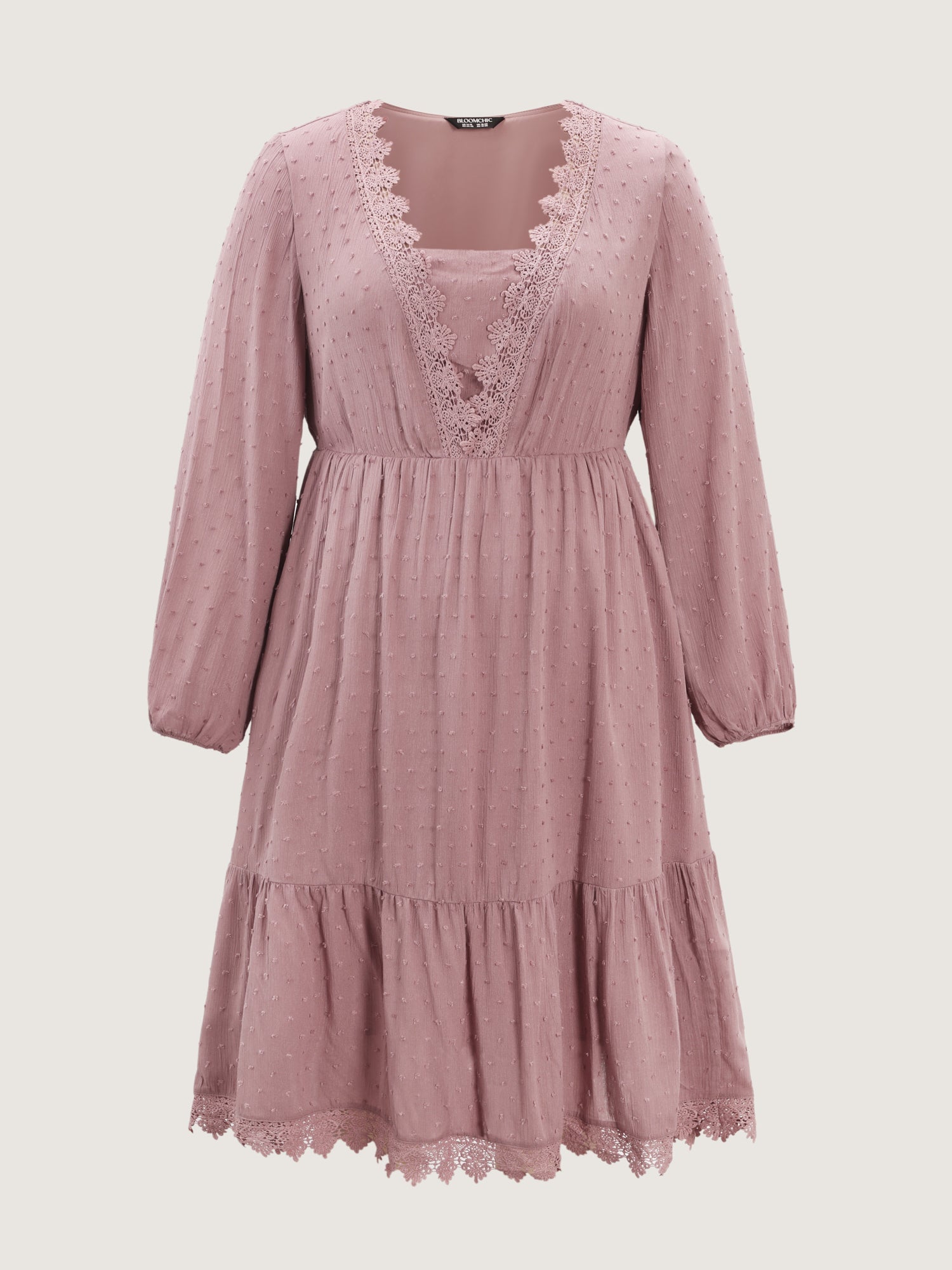 Textured Scalloped Neckline Tiered Midi Dress