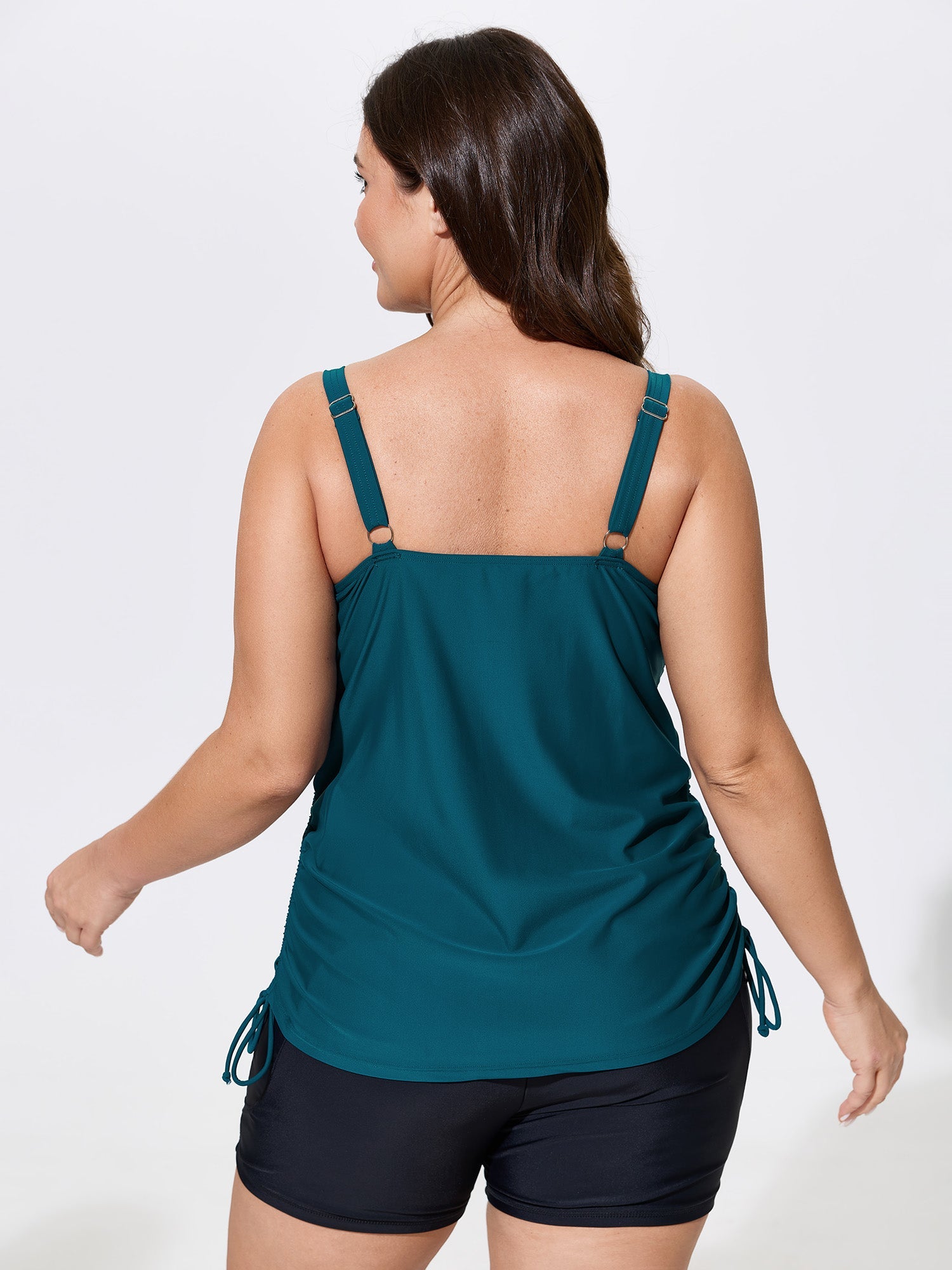 Ruched Adjustable Drawstrings Plain Swim Top