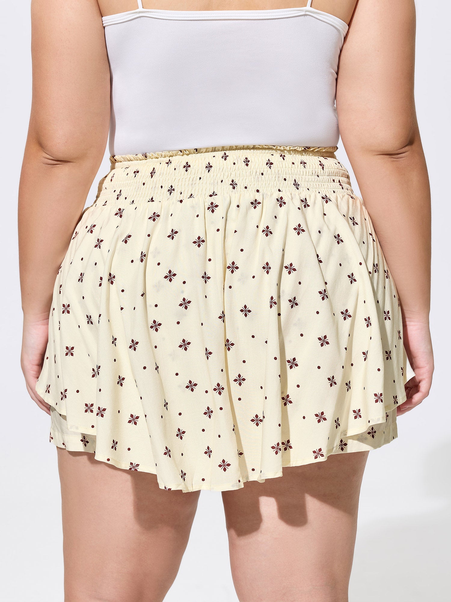 Geometric Print Wide Shirred Waist Skort