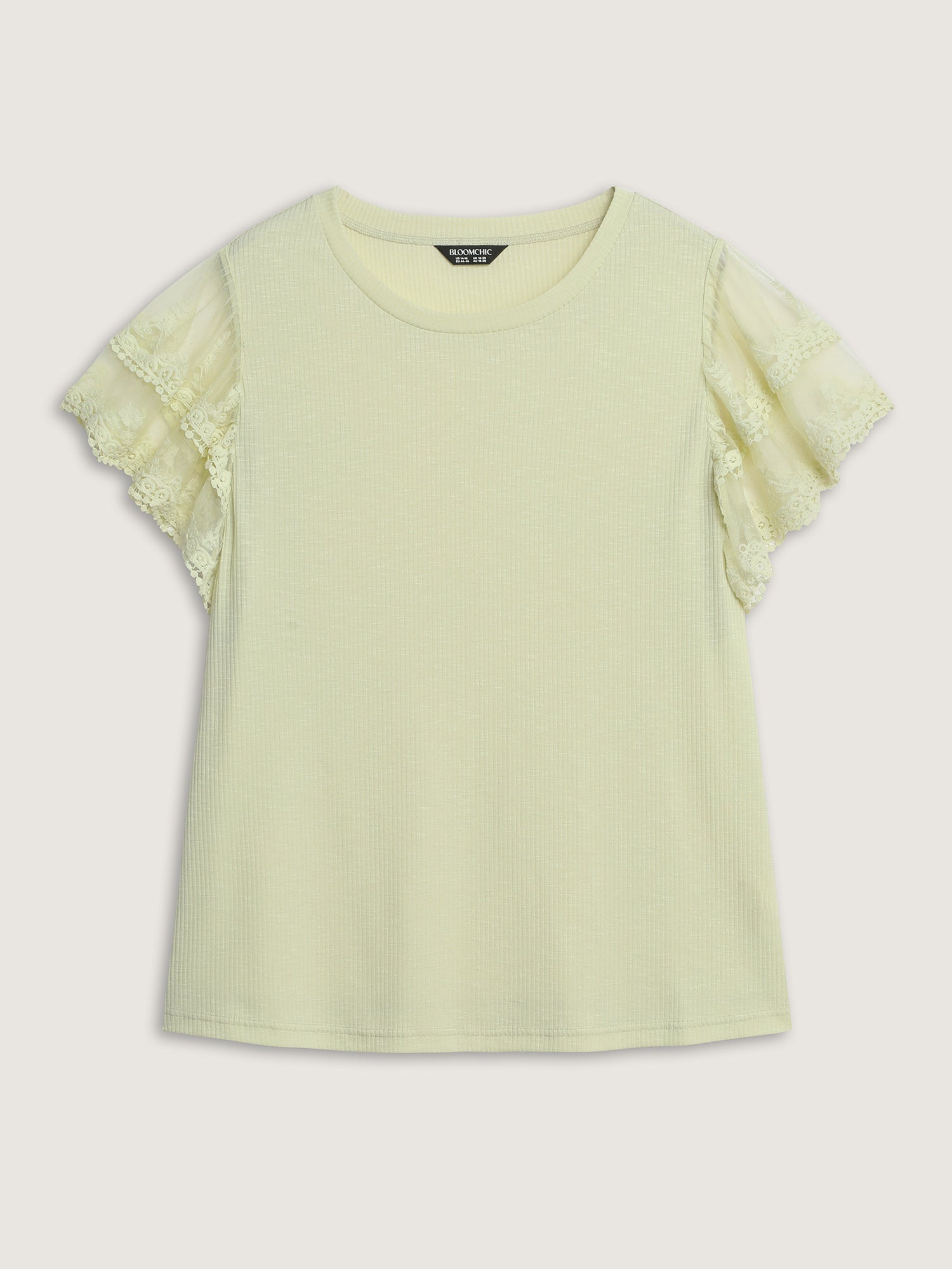 Sheer Lace Sleeve Plain T-Shirt